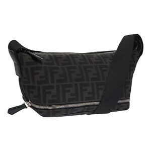 FENDI Zucca Canvas Shoulder Bag Black Auth FF3878AV